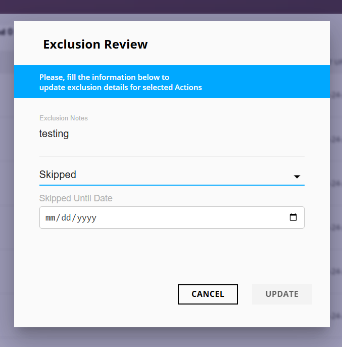 Approve, reject or skip an exclusion request